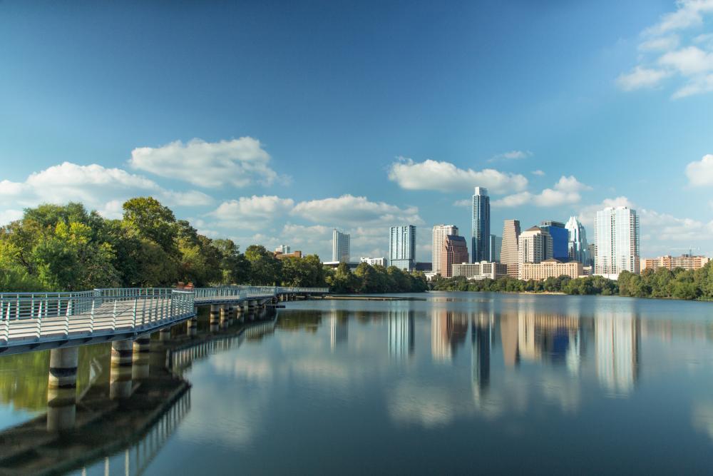 A view of the Butler Hike-and-Bike Trail that runs along and over the damned Colorado river known as Lady Bird Lake, Austin