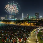 Fourth of July Fireworks over Vic Mathias Shores in Austin.
