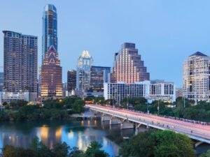 Aerial view of Austin skyline